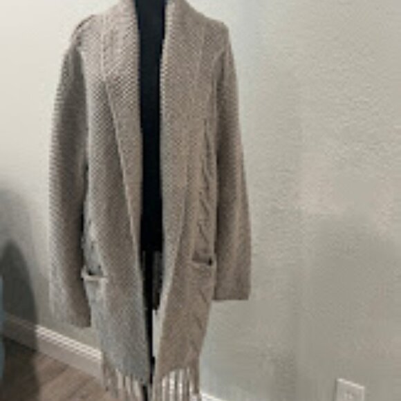 Sam Edelman Gray Long Cardigan with Fringe bottom. Size S NWOT - Picture 1 of 4
